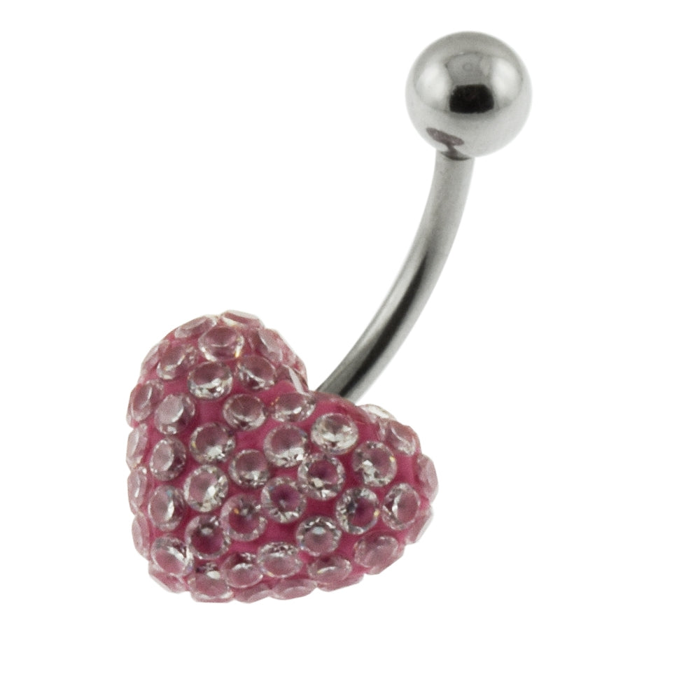 Multi Jeweled Genuine CZ in Pink Heart belly button ring
