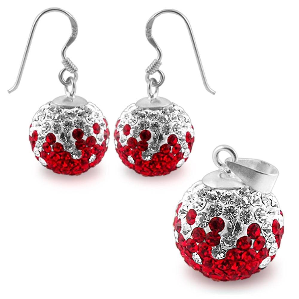 Silver Jewelry Red And White Crystal stone Strawberry Earring Pendant Set