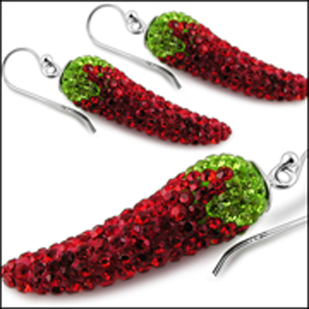 Red And Green Crystal stone Studded RED CHILI Earring Pendant Jewelry SET
