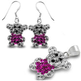 Crystal stone Studded Teddy bear earring Jewelry Set