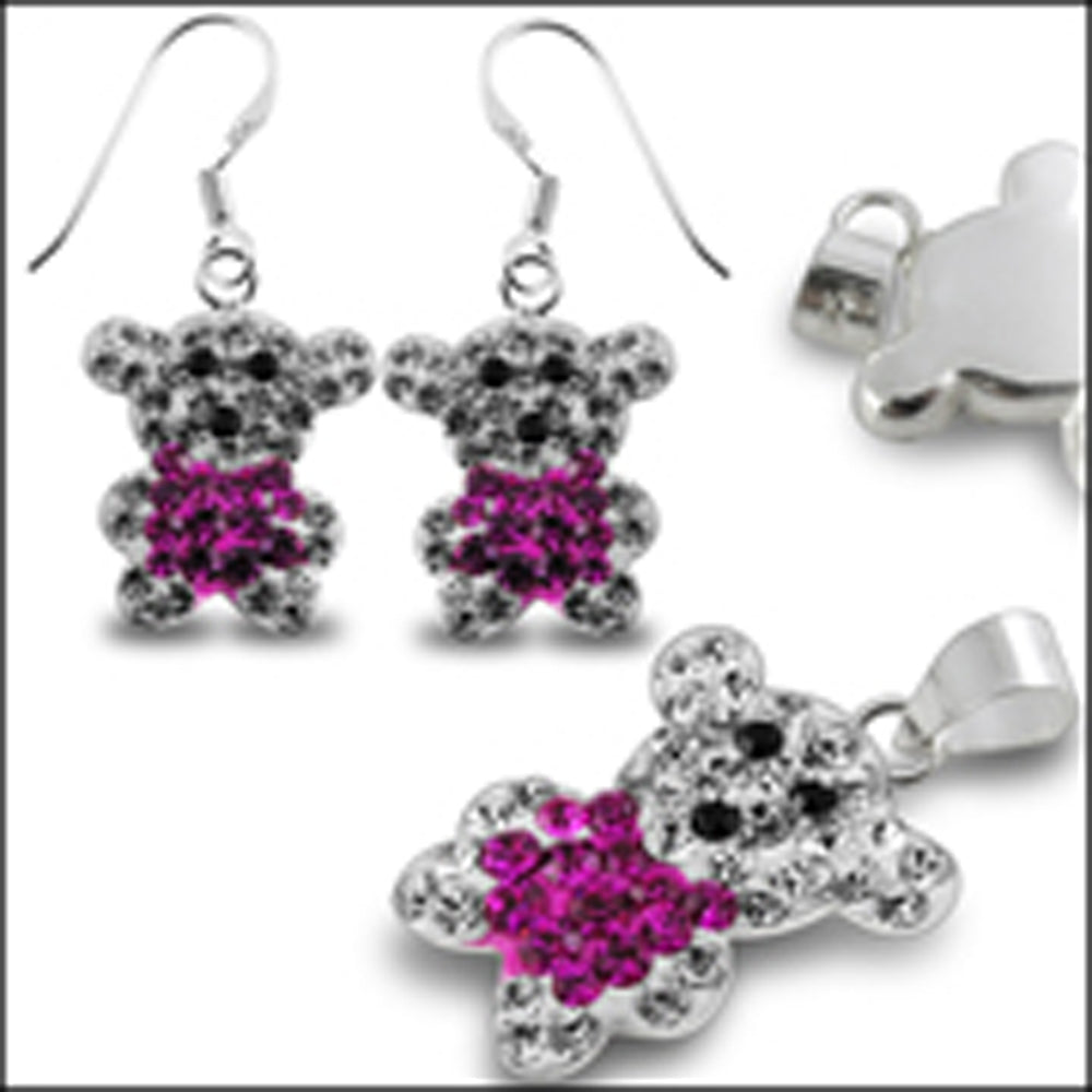 Crystal stone Studded Teddy bear earring Jewelry Set