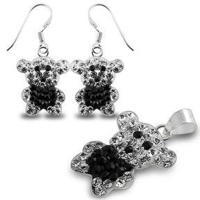 Black And White Color Crystal stone Teddy Bear Jewelry Set