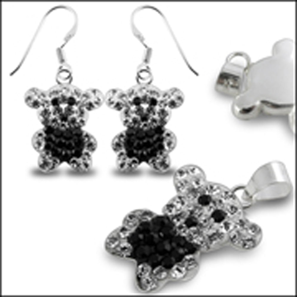 Black And White Color Crystal stone Teddy Bear Jewelry Set