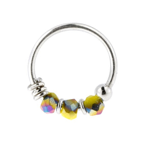 925 Silver Yellow Bead Nose Hoop Ring