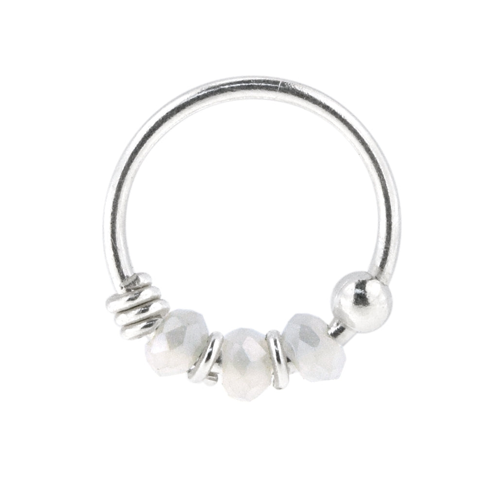 925 Sterling Silver Clear Bead Nose Hoop Ring