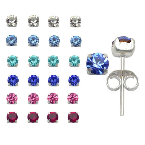 4mm Rhinestone Stone Claw Set Ear Studs in a 12 pair Display