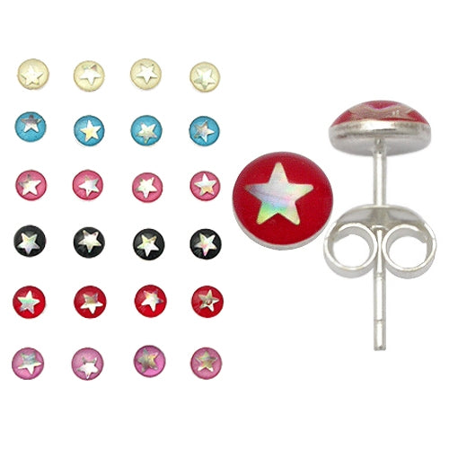 Star fixed in Resin Ear Studs in a 12 pair Tray