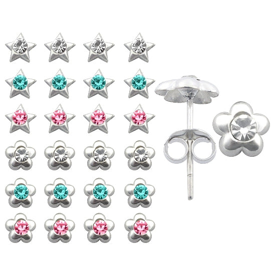 Plain Jeweled Flower Ear Studs in a 12 pair Tray HOT12ES041