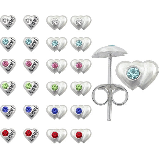Plain Jeweled Ear Studs in a 12 pair Tray HOT12ES042