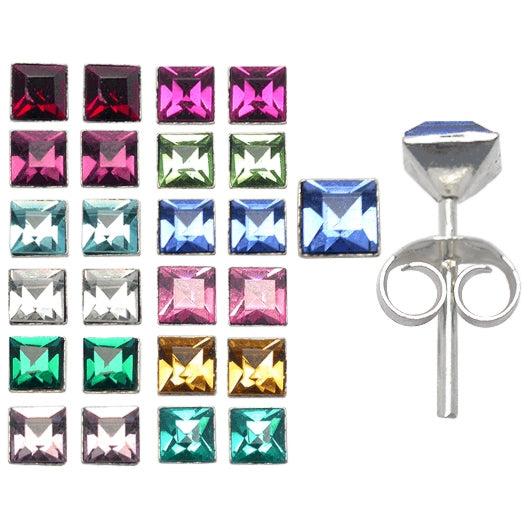 4mm SquareShape Birth Stone Earring in a 12 pair Tray