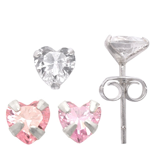 5mm Heart CZ Silver Ear Stud