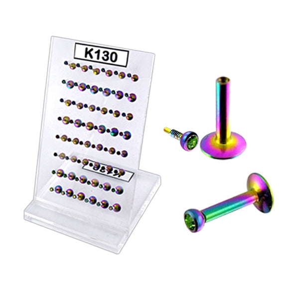 Rainbow Anodised  Madonna Labret Jeweled Top in Display K130