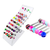 Mix Fancy UV Balls Tongue Rings in a Wave display