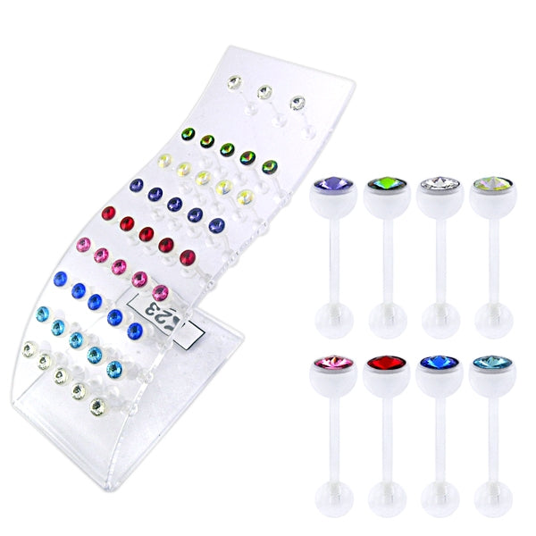 Jeweled Bio Flex Tongue Barbell in a Wave Display