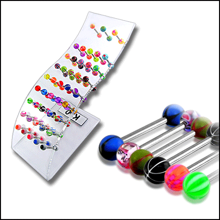 SS Tongue Barbell with Mix UV Balls in a Wave display