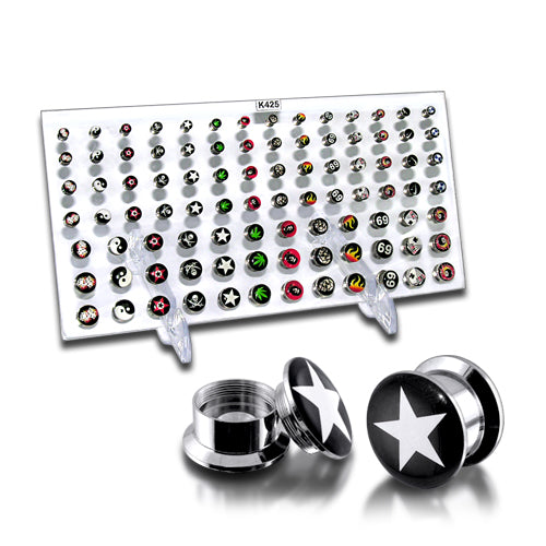 SS Internal Threaded Logo Ear Flesh Tunnels with Display