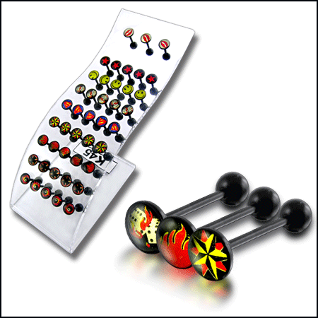 Bio Tongue Barbell with Mix Logo in a Wave display