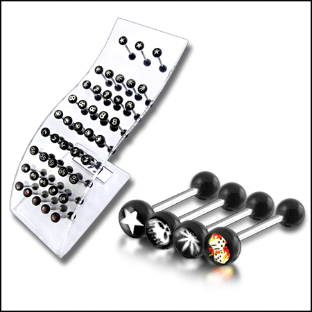 Straight Barbell with Mix UV Logo collection in a Wave display