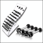 SS Tongue Barbell with Black Top Balls in Display