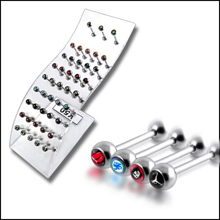 SS Tongue Barbell Body Jewelry with Mix Logo Collection K50