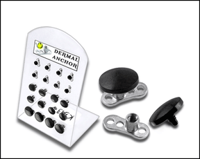 Dermal Anchors with Disc Tops in a Tray