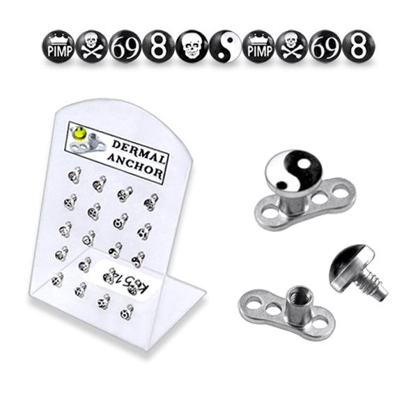 Dermal Anchors with Different Logos in a Display Tray