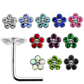 Flower with Center Clear Stone L Shaped Nose Pin