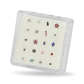 20 Mixed Designs 925 Sterling Silver Cubic Zirconia Nose Studs in Box