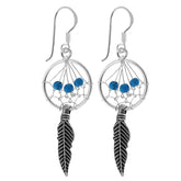 925 Sterling Silver Turquoise Beads Dream Catcher Oxidized Leaf Earring