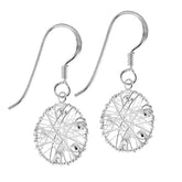 Silver Wire Web with Beads Round 925 Sterling Silver Earring