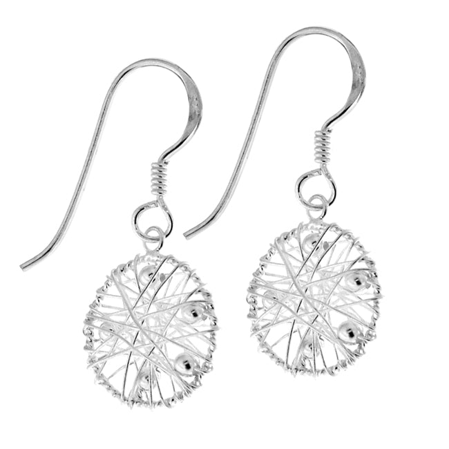 Silver Wire Web with Beads Round 925 Sterling Silver Earring