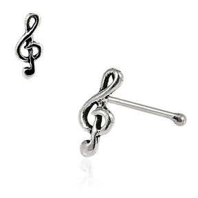 925 Sterling Silver Oxidized Music Note Nose Stud