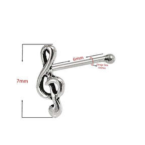 925 Sterling Silver Oxidized Music Note Nose Stud