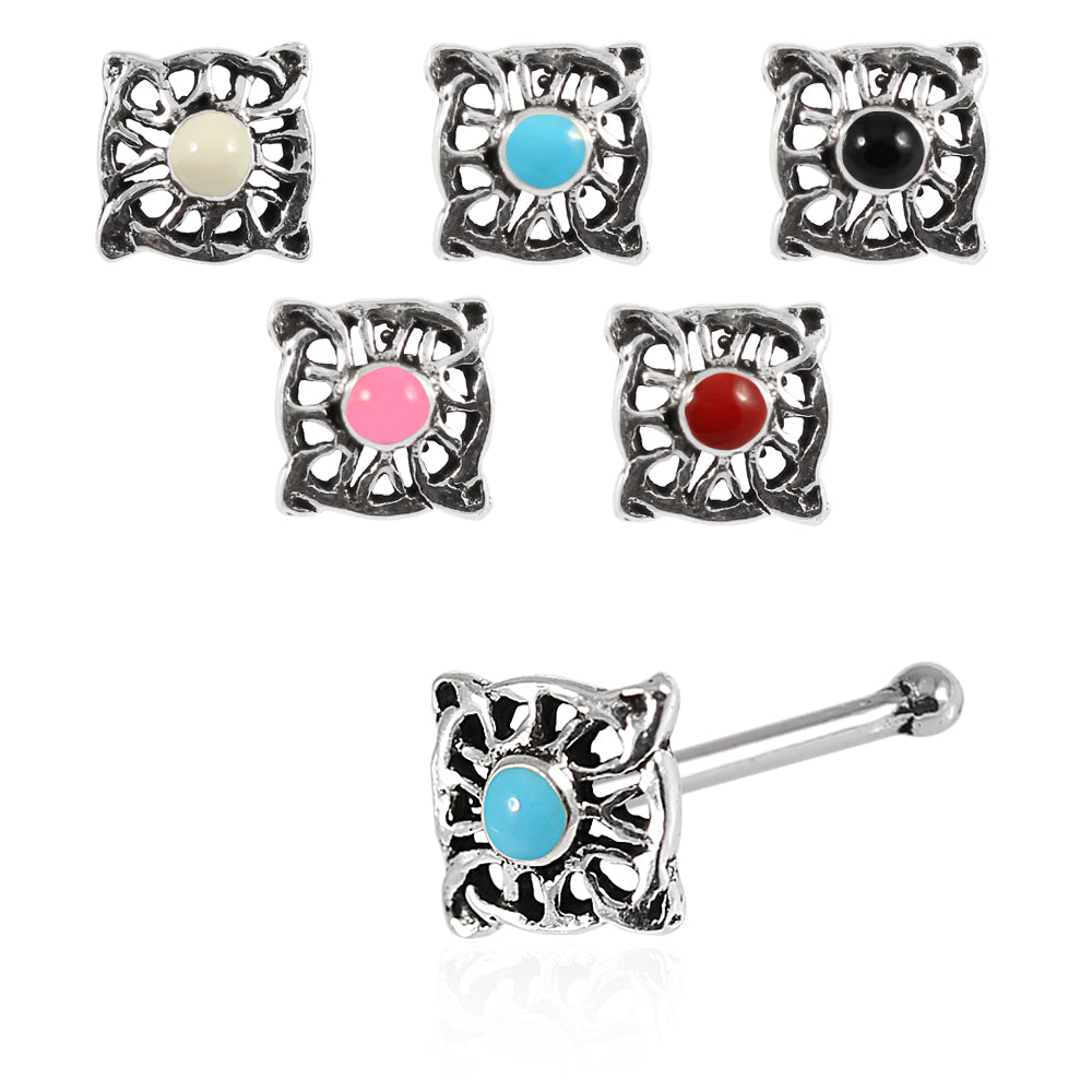 925 Sterling Silver Bali Style Oxidized Nose Stud 5 Pieces Box