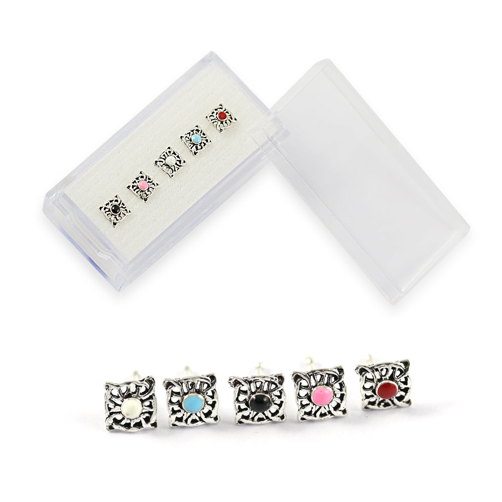 925 Sterling Silver Bali Style Oxidized Nose Stud 5 Pieces Box
