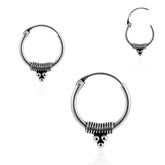 925 Sterling Silver Bali Style Oxidized Trinity Bead Tribal Hinged Segment Nose Ring