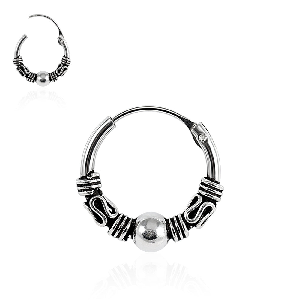 925 Sterling Silver Bali Style Oxidized Center Beaded Tribal Hinged Segment Nose Ring