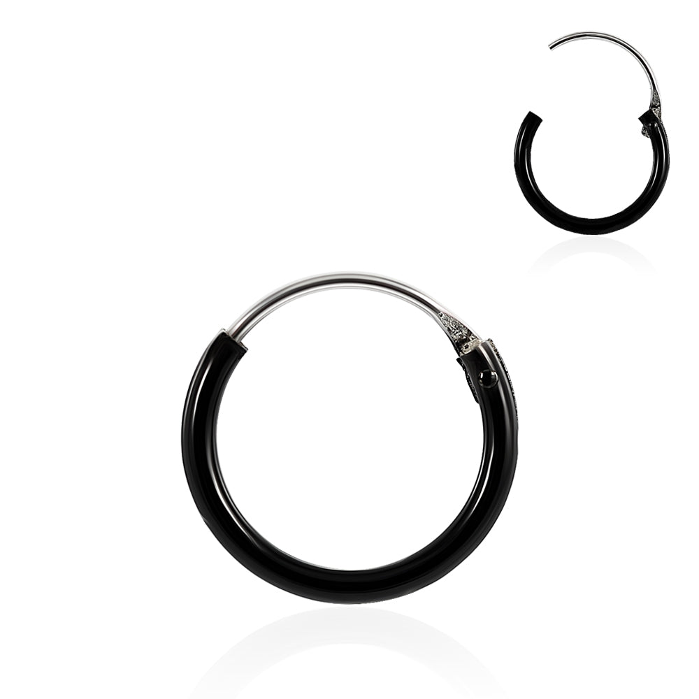 925 Sterling Silver Black Enamel Coated Hinged Segment Nose Ring