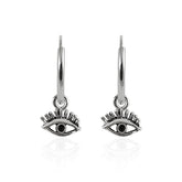 925 Sterling Silver Segment Hoop Ear Ring With Dangling Eye