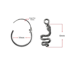 925 Sterling Silver Segment Hoop Ear Ring With Dangling Snake