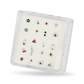 20 Mixed Designs 925 Sterling Silver Cubic Zirconia Ball End Nose Studs in Box