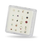 20 Mixed Designs 925 Sterling Silver Jeweled Nose Studs in Box