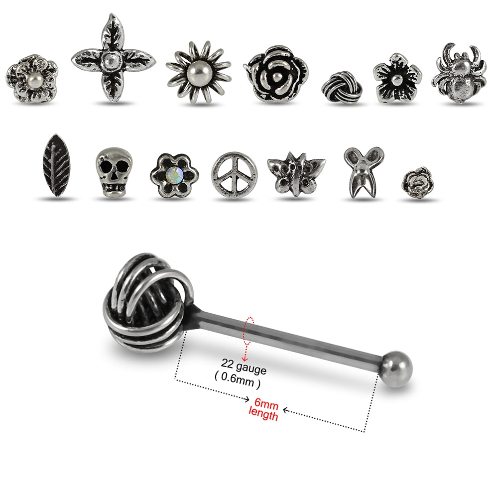 20 Mixed Designs 925 Sterling Silver Oxidized Nose Studs in Box