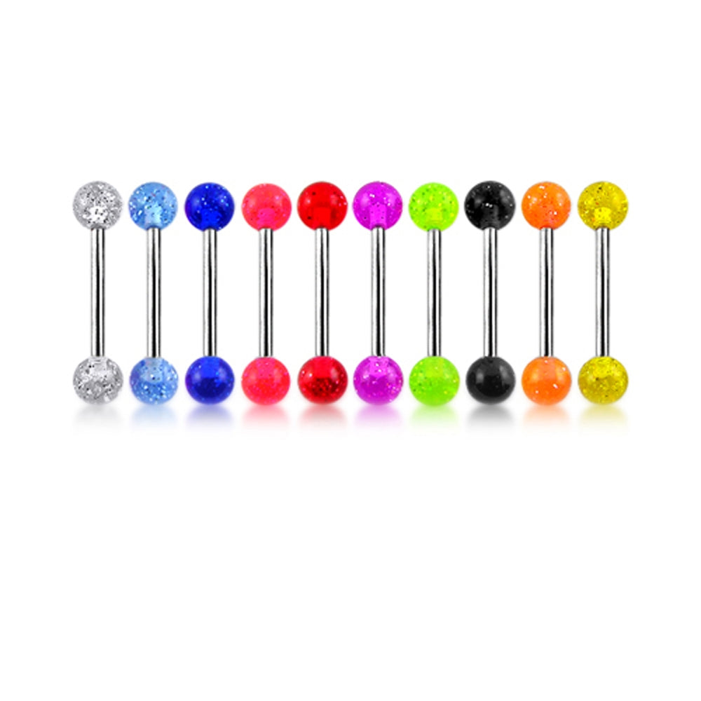 316L Surgical steel Tongue Barbells with UV Glitter Balls