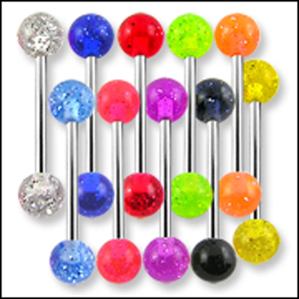 316L Surgical steel Tongue Barbells with UV Glitter Balls