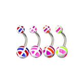 Assorted English Checkered UV Balls Curved Bar Belly Rings