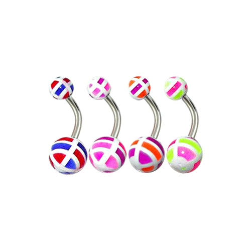 Assorted English Checkered UV Balls Curved Bar Belly Rings