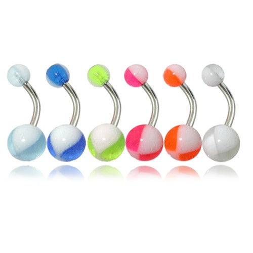 Assorted Two Color Combination UV Ball With Curved Bar Belly Ring