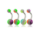 Assorted Three Color Lines UV Balls Belly Rings Body Jewelry