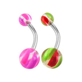 Assorted Mix Color UV Acrylic Ball With Banana Bar Navel Rings